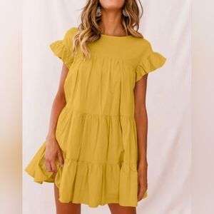 HEYSON Women's Yellow Ruffle Tiered Mini Dress